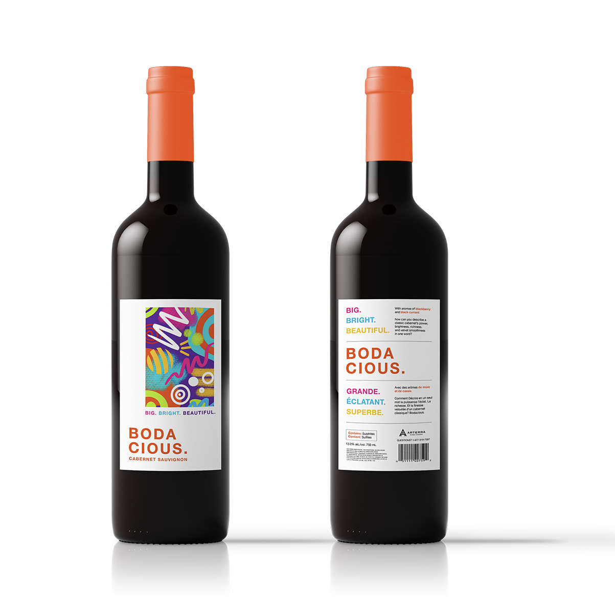 bodacious wine bottle front and back