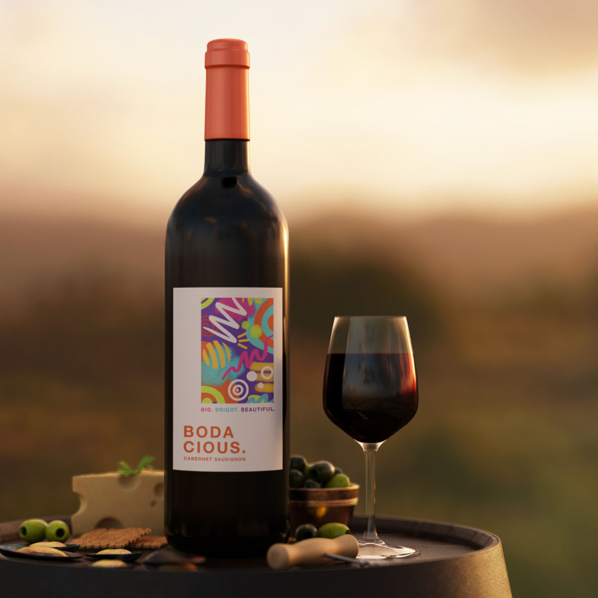 bodacious wine bottle on barrel