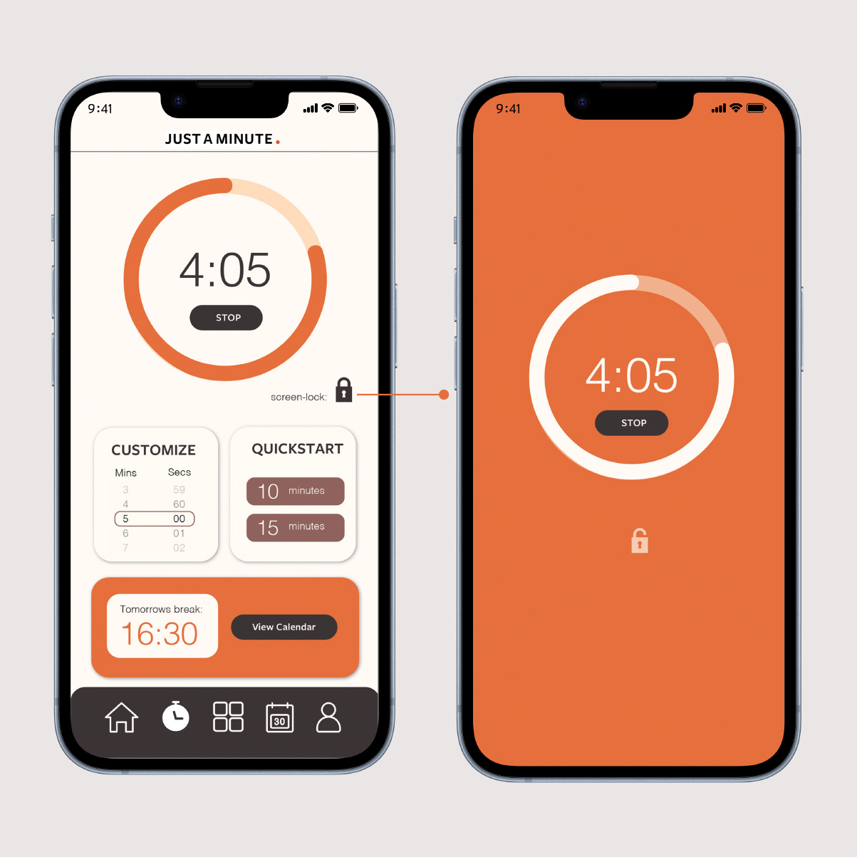 two 'just a minute' app screens